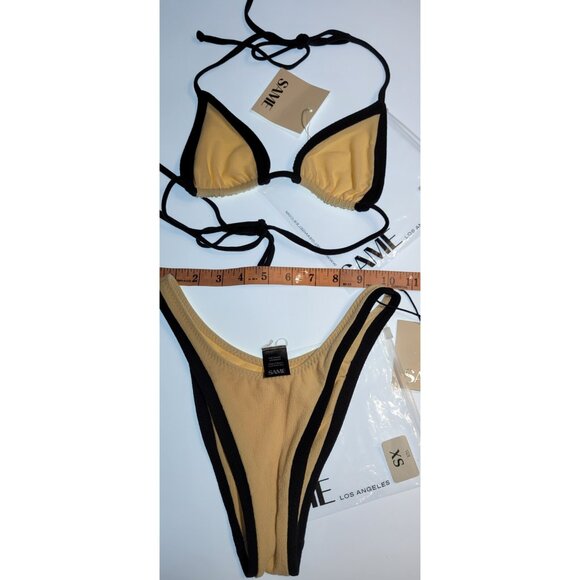 SAME Los Angeles Swim Bikini Set 2Pc Triangke Top S High Weist Bottom XS Beige - Picture 6 of 9